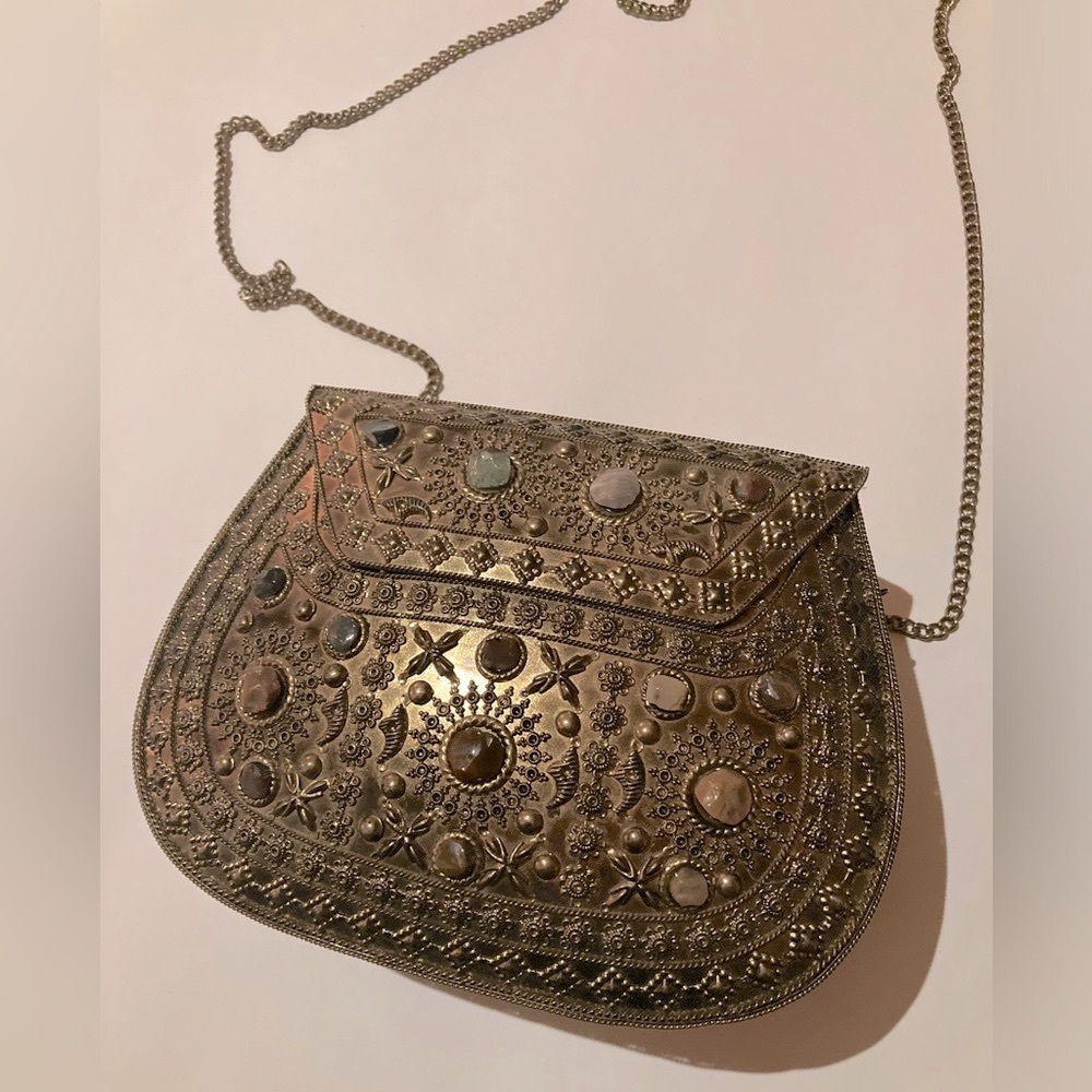 Gorgeous oriental metal purse with stones hand made